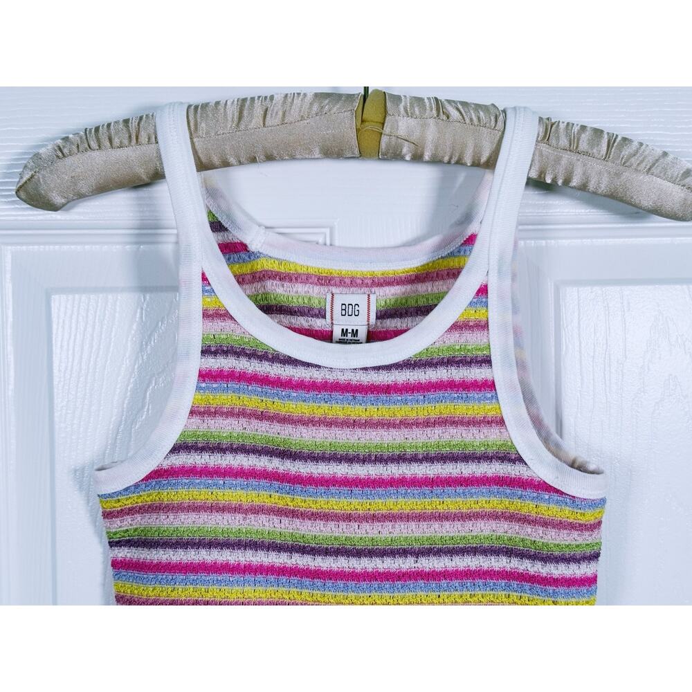 BDG Urban Outfitters Y2K Rainbow Striped Knit Crop Top Medium 90s Retro Dopamine - Picture 4 of 9